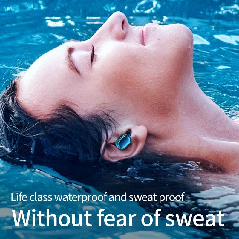 True Wireless Bluetooth Earphones with Digital Display and Charging Box - Blue