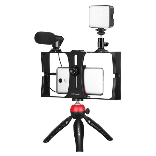 Vlogging Live Broadcast Kit With Led Fill Light Microphone Tripod Mount & Cold Shoe Head - Red