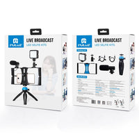 Vlogging Live Broadcast Kit With Led Fill Light Microphone Tripod Mount & Cold Shoe Head - Red