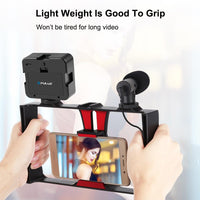 Vlogging Live Broadcast Kit With Led Fill Light Microphone Tripod Mount & Cold Shoe Head - Red