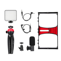 Vlogging Live Broadcast Kit With Led Fill Light Microphone Tripod Mount & Cold Shoe Head - Red