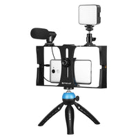 Vlogging Live Broadcast Kit With Led Fill Light Microphone Tripod Mount & Cold Shoe Head - Red