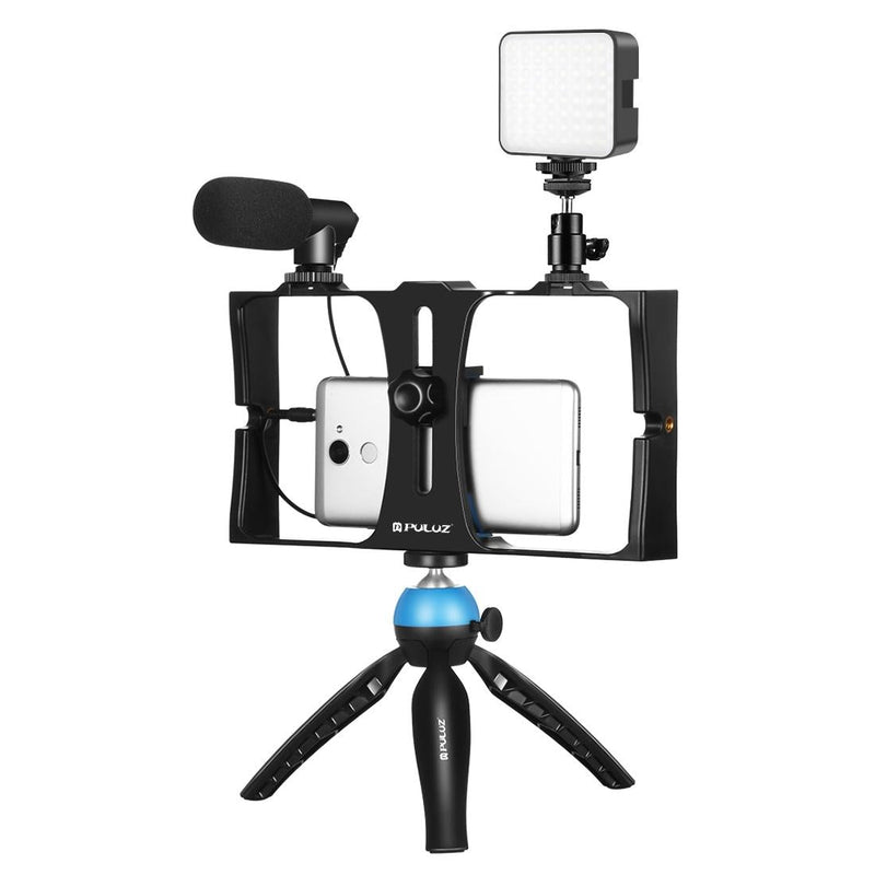 Vlogging Live Broadcast Kit With Led Fill Light Microphone Tripod Mount & Cold Shoe Head - Red