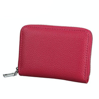 Anti-magnetic Rfid Leather Zip Wallet - Zipper Closure - Rose Red
