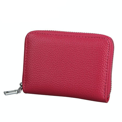 Anti-magnetic Rfid Leather Zip Wallet - Zipper Closure - Rose Red