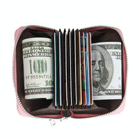 Anti-magnetic Rfid Leather Zip Wallet - Zipper Closure - Rose Red