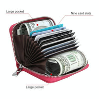 Anti-magnetic Rfid Leather Zip Wallet - Zipper Closure - Rose Red