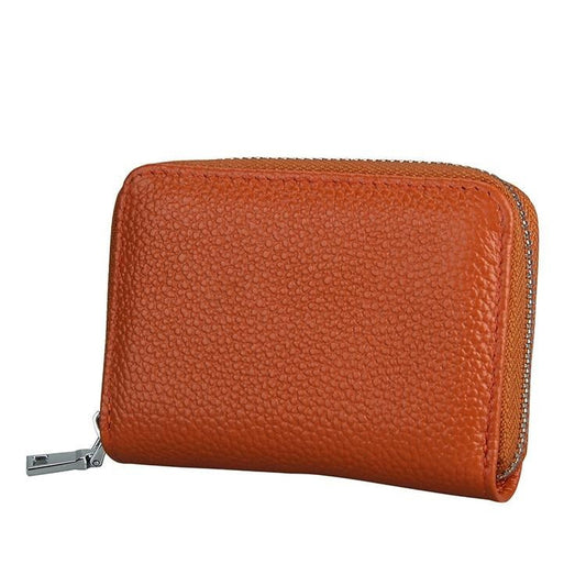 Anti-magnetic Rfid Leather Zip Wallet - Zipper Closure - Brown