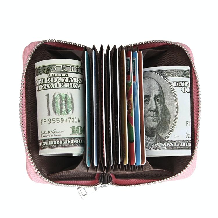 Anti-magnetic Rfid Leather Zip Wallet - Zipper Closure - Brown