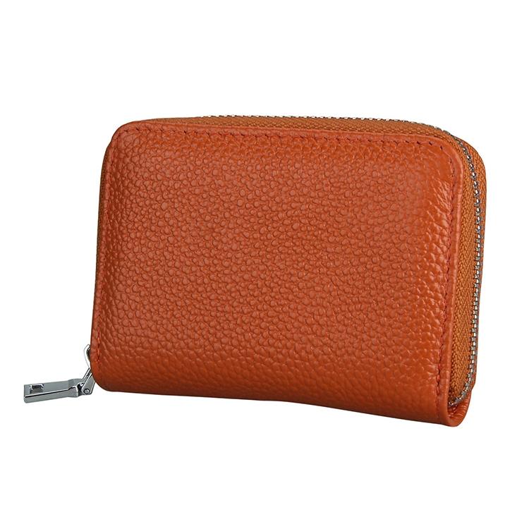 Anti-magnetic Rfid Leather Zip Wallet - Zipper Closure - Brown