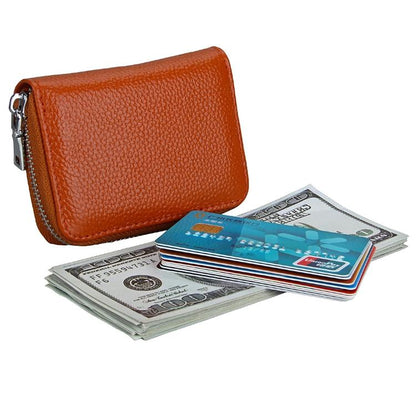 Anti-magnetic Rfid Leather Zip Wallet - Zipper Closure - Brown