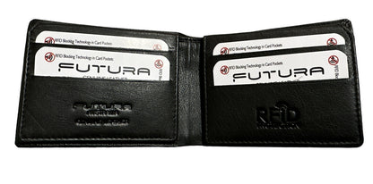 Futura Mens RFID Leather Fold Over Wallet w/ Gift Box - Black