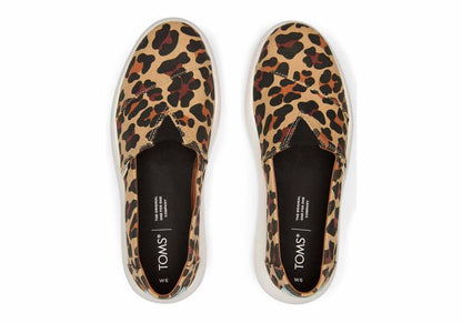 TOMS Womens Canvas Slip On Shoes Sneakers Flats Platform Espadrilles - Leopard Print - US 7