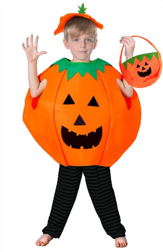 KIDS PUMPKIN COSTUME Halloween Unisex Fancy Dress Up Party Orange Vegetable