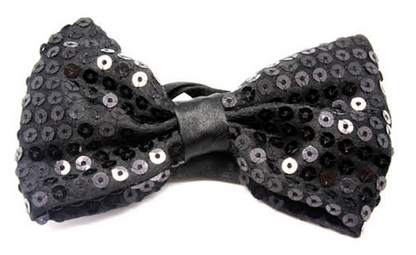 GLITTER SEQUIN BOW TIE Costume Fancy Dress Dance Fancy Shiny Party Bowtie - Black