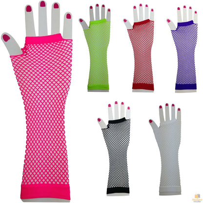 FISHNET GLOVES Fingerless Elbow Length 70s 80s Womens Costume Party Dance - Light Pink - One Size