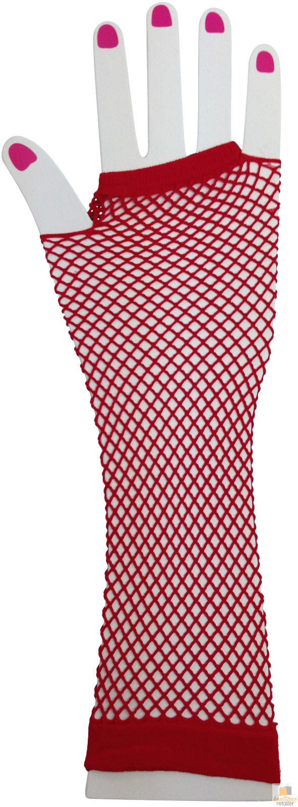 FISHNET GLOVES Fingerless Elbow Length 70s 80s Womens Costume Party Dance - Red - One Size