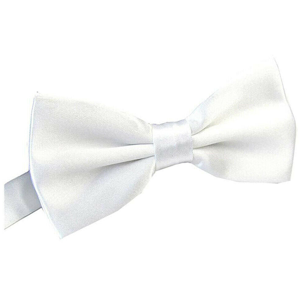 Mens BOW TIE Wedding Tuxedo Formal Bestman Necktie Classic Plain Party  - White