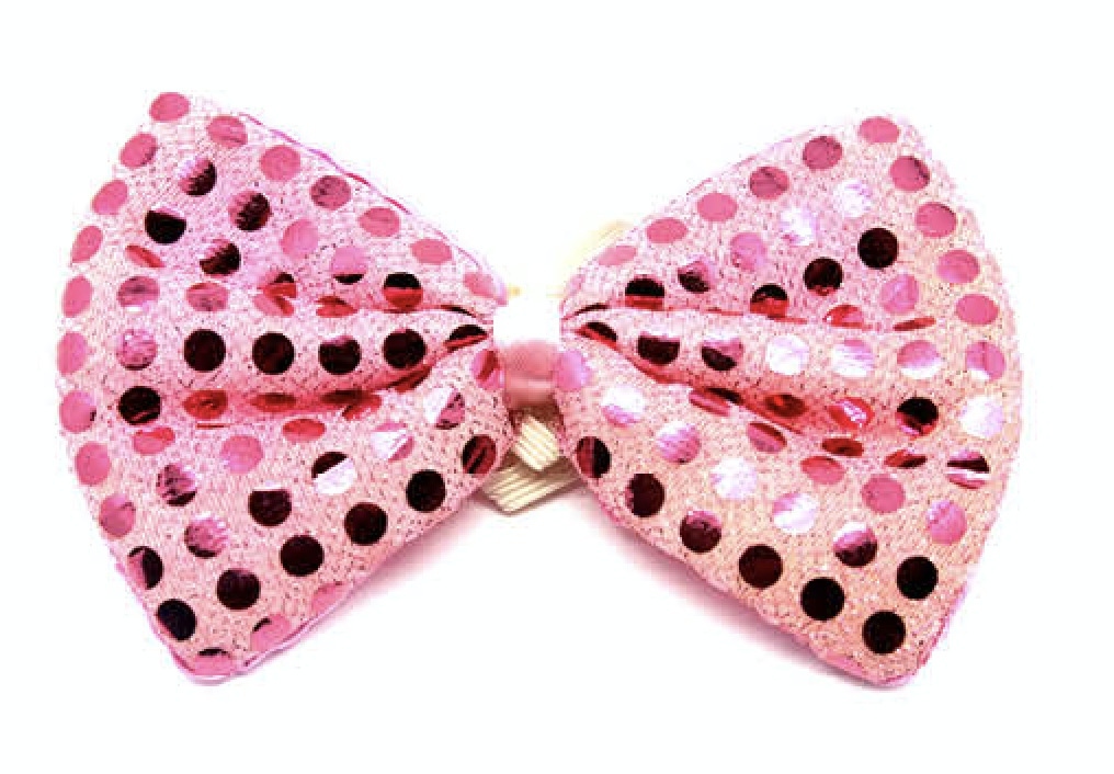 SEQUIN BOW TIE Polka Dots Bowtie Party Unisex Costume  13cm x 9cm Clown - Light Pink