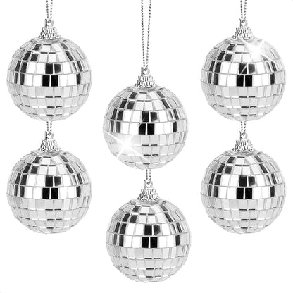 6x Hanging Mini Disco Balls Shiny Silver Mirror Party Halloween Reflect 4cm Bulk