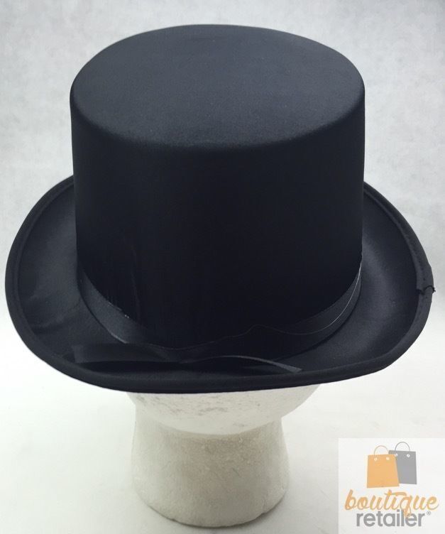 SATIN TOP HAT Costume Party Cap Fancy Dress Trilby Fedora One Size - Black