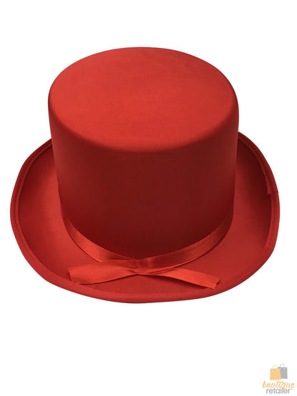 SATIN TOP HAT Costume Party Cap Fancy Dress Trilby Fedora One Size - Red