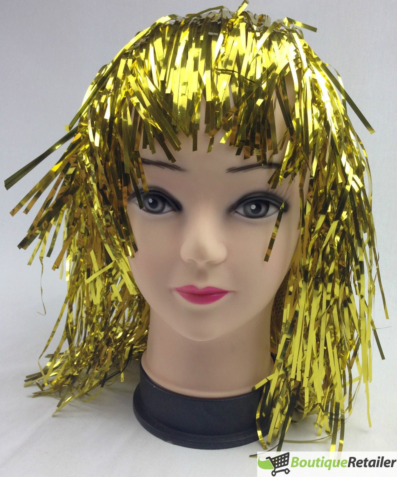 Tinsel Metallic Wig 70s 50s 20s Costume Mens Womens Unisex Disco Fancy Dress Up - Gold/Yellow