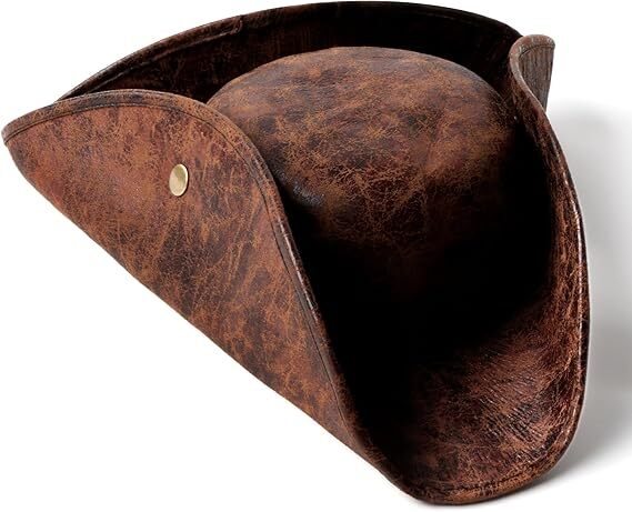 Durashape Brown Pirate Tricorn Hat Tri-Corner Faux Leather Captain Cowboy Costume