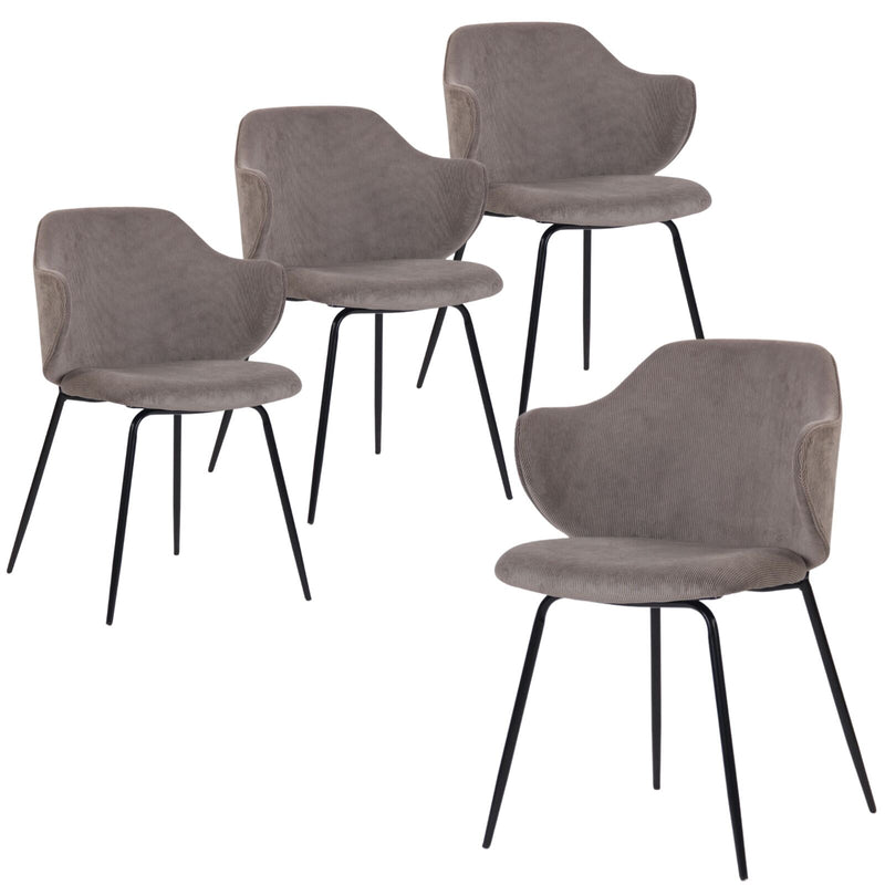Set of 4 Dining Chairs with Corduroy Cord Fabric in Grey