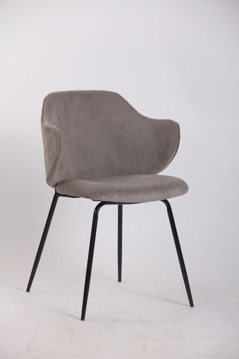 Set of 4 Dining Chairs with Corduroy Cord Fabric in Grey
