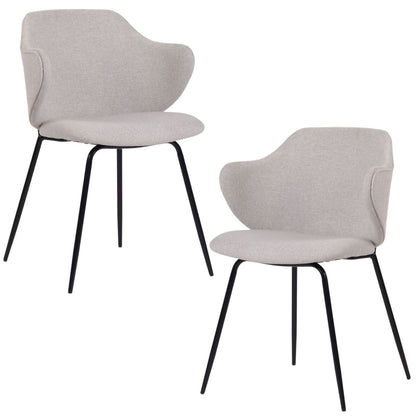 Set of 2 Dining Chairs Fabric with Metal Legs in Ivory Beige