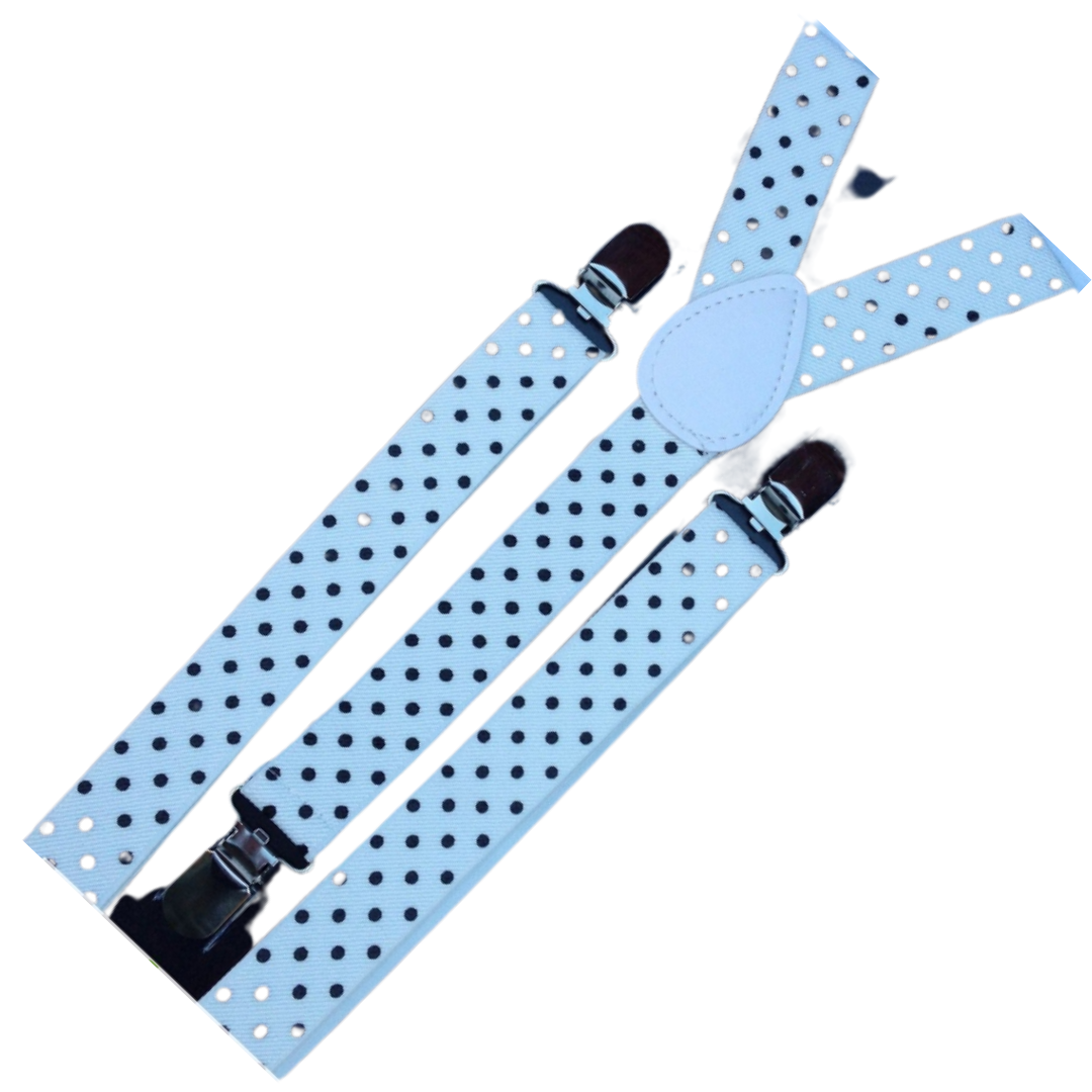 6x Mens Suspenders Braces Adjustable Strong Clip On Elastic Formal Wedding BULK - White with Black Polka Dot