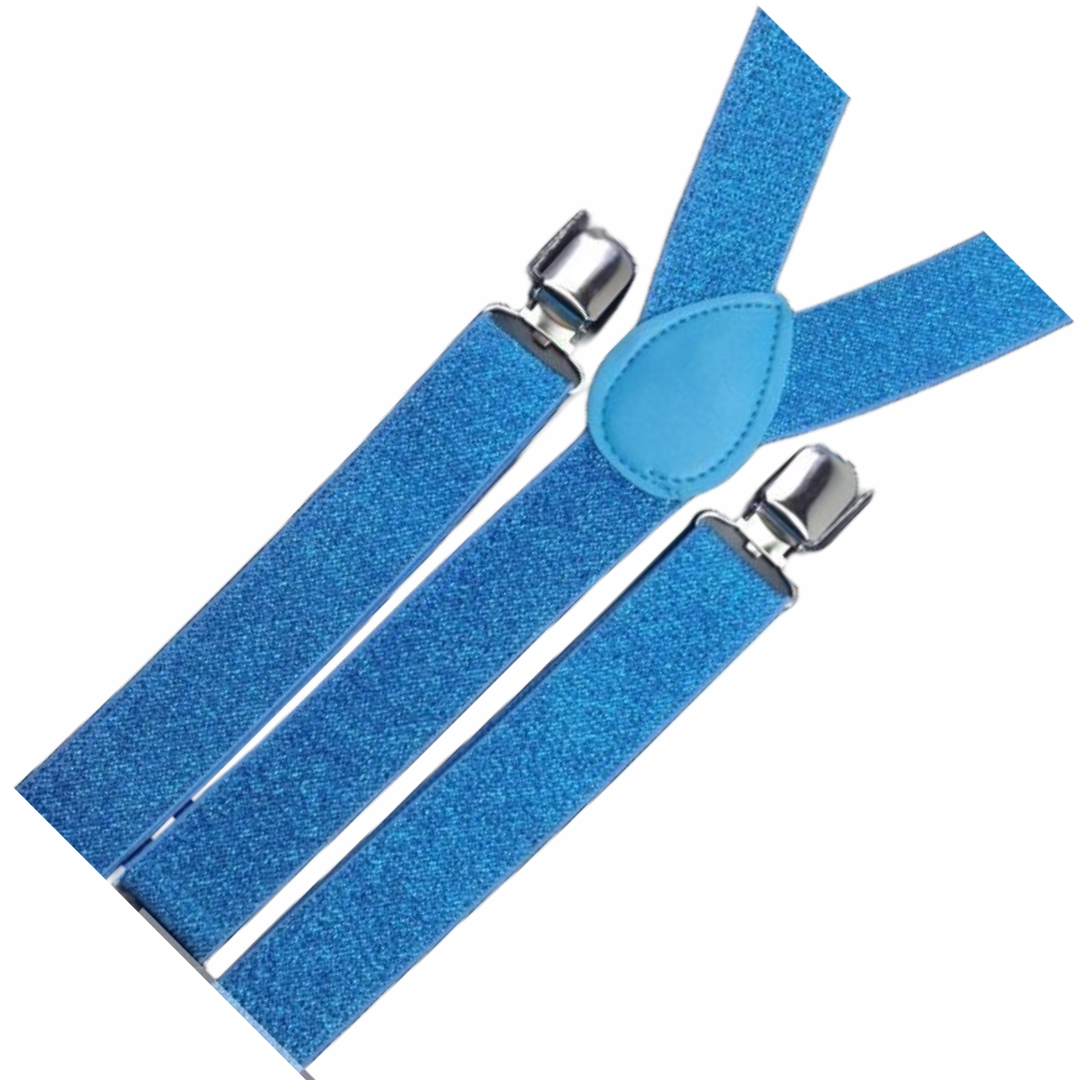 6x Mens Suspenders Braces Adjustable Strong Clip On Elastic Formal Wedding BULK - Sky Blue (Glitter)