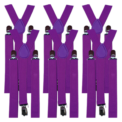 6x Mens Suspenders Braces Adjustable Strong Clip On Elastic Formal Wedding BULK - Purple