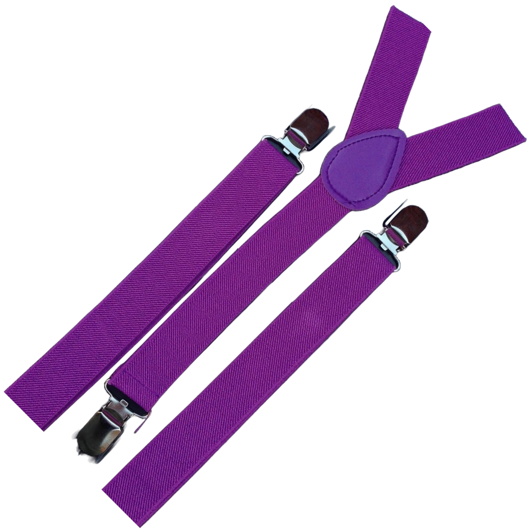 6x Mens Suspenders Braces Adjustable Strong Clip On Elastic Formal Wedding BULK - Purple