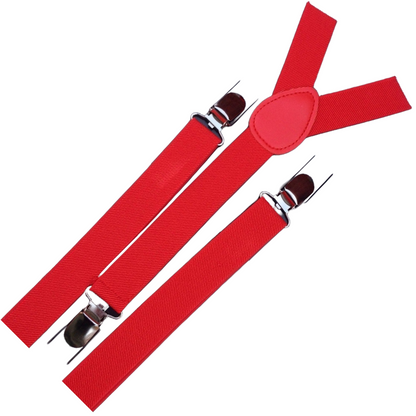 6x Mens Suspenders Braces Adjustable Strong Clip On Elastic Formal Wedding BULK - Red