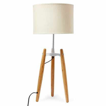 73cm Bamboo Tripod Table Lamp Light Modern Vintage w Beige Linen Shade