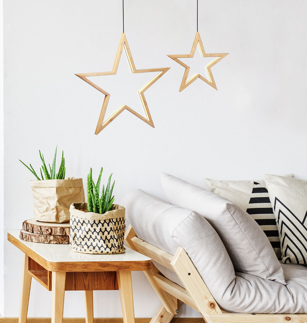 Large Ceiling Bamboo Star LED Hanging Lamp Natural Home Decor Lighting Pendant