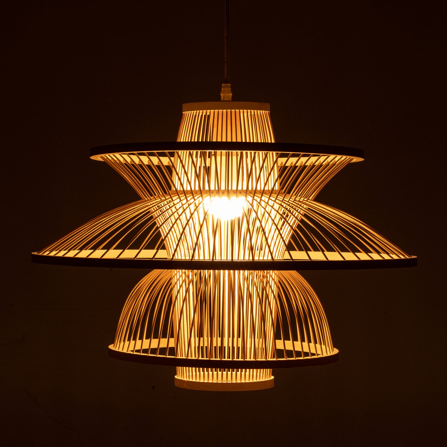 Aurora Natural Hand-Woven Bamboo 3-Layer Pendant Lamp Light