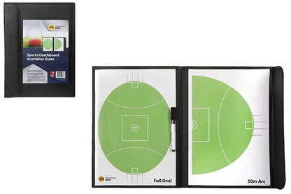 Marbig AFL Coach Board Pad Footy Football Full Oval & 50m Arc with Marker in All-Weather Case