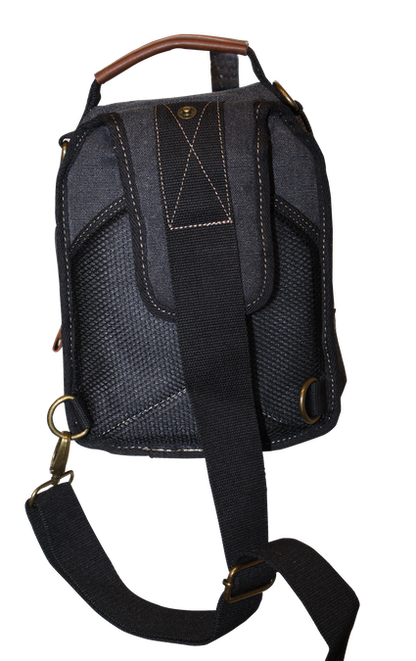 FIB Canvas Sling Bag Shoulder Strap Messenger Travel Pack w Tablet Pocket - Black