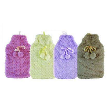 2L HOT WATER BOTTLE with Hearts Fleece Cover Winter Warm Natural Rubber Bag