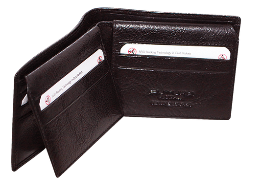 FIB Mens RFID Leather Fold Over Wallet - Brown