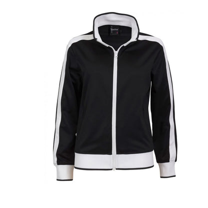 Identitee Ladies Track Top Jacket Tracksuit Warm Winter Full Zip Varsity Jumper - Black/White - L (14-16)