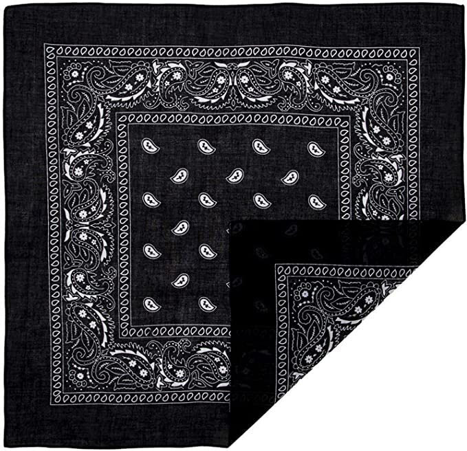 BANDANA Paisley 100% COTTON Head Wrap Durag Bandanna Summer Biker Scarf Mask - Black