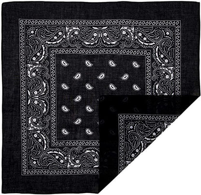 BANDANA Paisley 100% COTTON Head Wrap Durag Bandanna Summer Biker Scarf Mask - Black