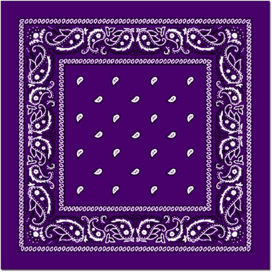 BANDANA Paisley 100% COTTON Head Wrap Durag Bandanna Summer Biker Scarf Mask - Purple