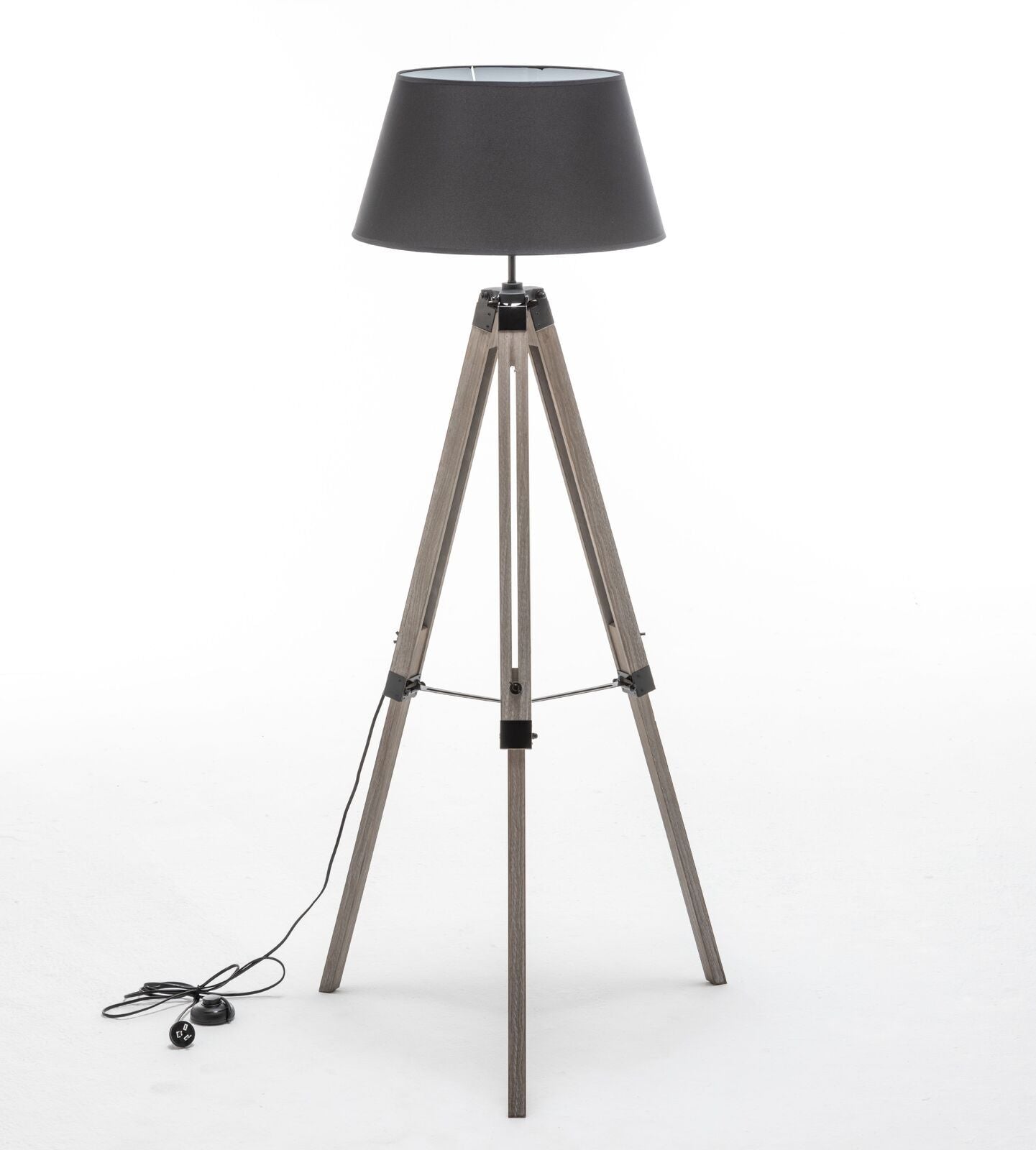 LARGE TRIPOD FLOOR LAMP Linen Shade Modern Light Retro Vintage Wooden