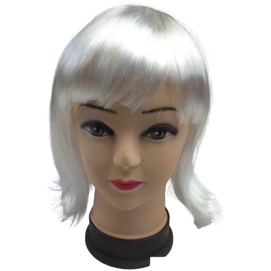 Bob Wig Costume Short Straight Fringe Cosplay Party Full Hair Womens Fancy Dress - White