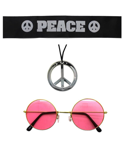 Hippie Kit Set Headband Glasses Pendant Peace Sign Necklace 60s 70s Costume